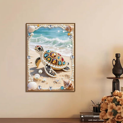 Kulvci Sea Turtle DIY 5D Pearl Painting Kit, Diamond Painting Kit for Adults Beginner, Bead Art Kits All-Pearl Dot Painting for Wall Decor, Creative Stress Relief Gift Home Decor,12 × 16 inch