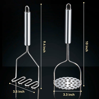 VOOVAO 2 Pcs Potato Smasher, Mashed Potato Masher, Stainless Steel Masher Kitchen Tool for Avocado, Bean, Fruit, Vegetables, Food
