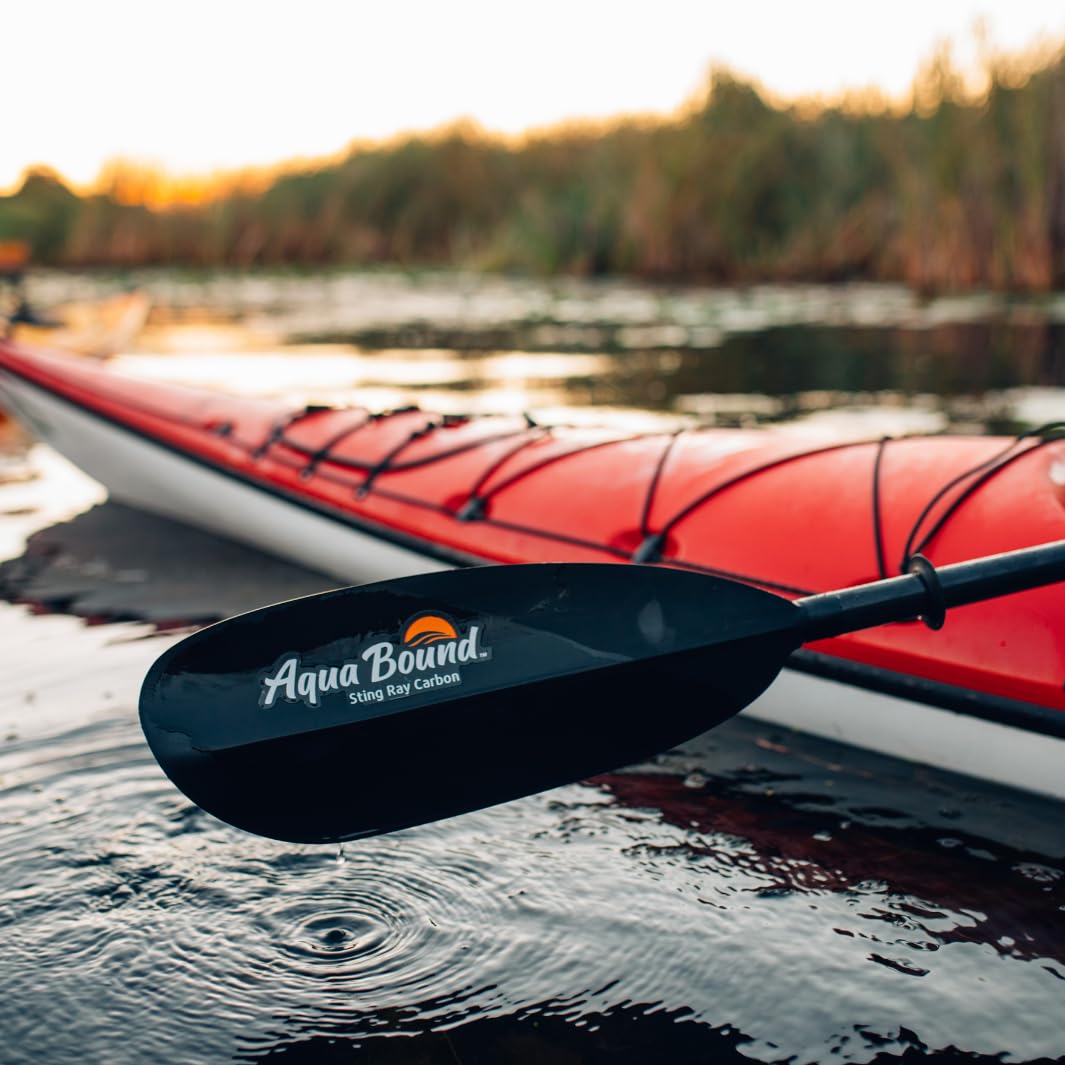 AQUA BOUND Sting Ray Carbon 2-Piece Versa Lok Kayak Paddle – Carbon Shaft, Reinforced Nylon Dihedral Blades, Adjustable Versa Lok Length and Feathering, Lightweight Touring Performance (230-245 cm)