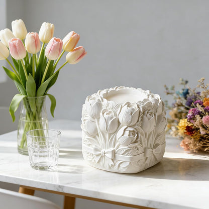 3D Tulip Bouquet Flower Silicone Mold for Scented Candles Handmade Soap Making Tulip Bouquets Cylinder Flower Molds Silicone Candle Molds for Candle Making Supplies Floral Decor Plaster Resin Mold
