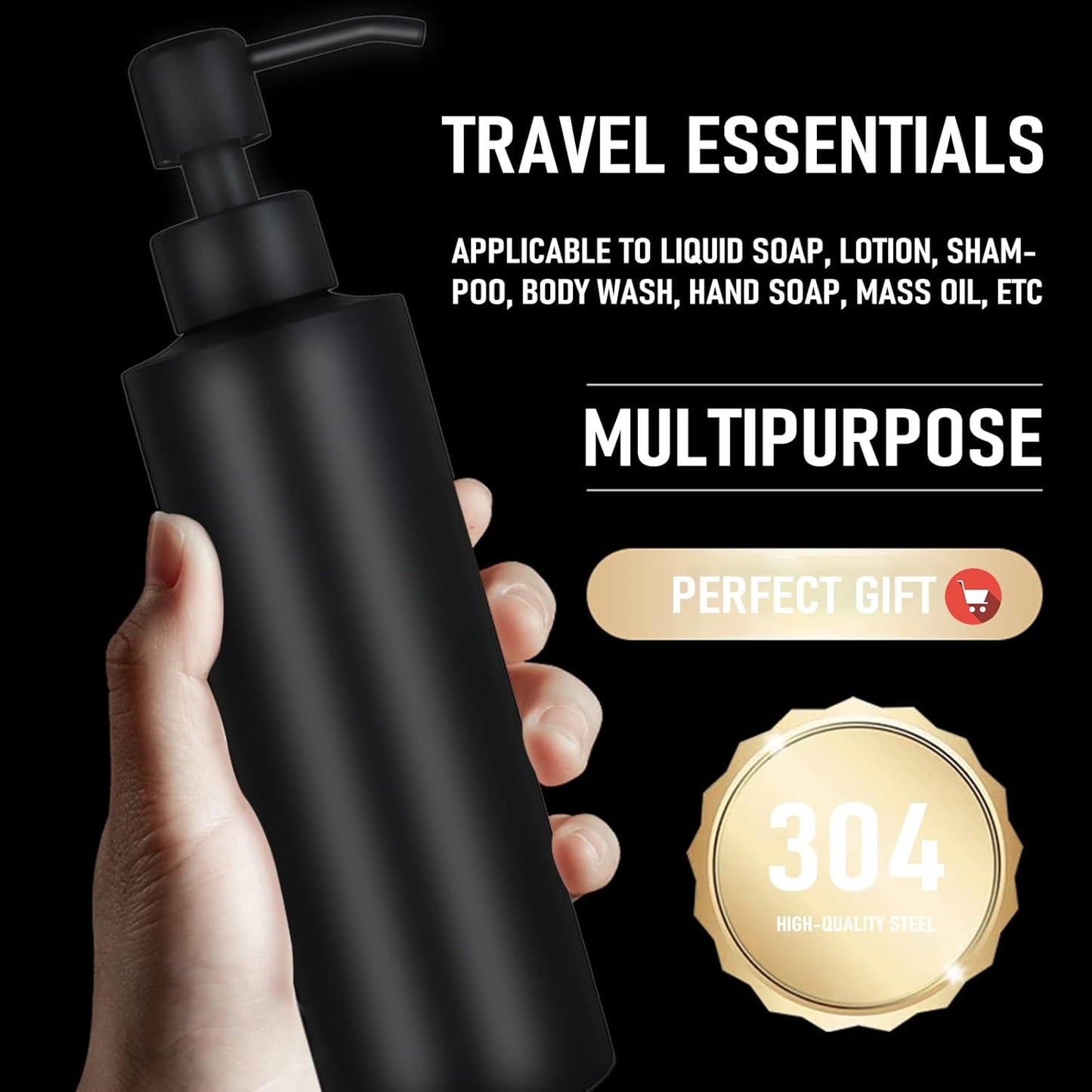 Matte Black Countertop Soap Dispenser, 11.8 oz Lotion Dispenser with Pump for Kitchen and Bathroom
