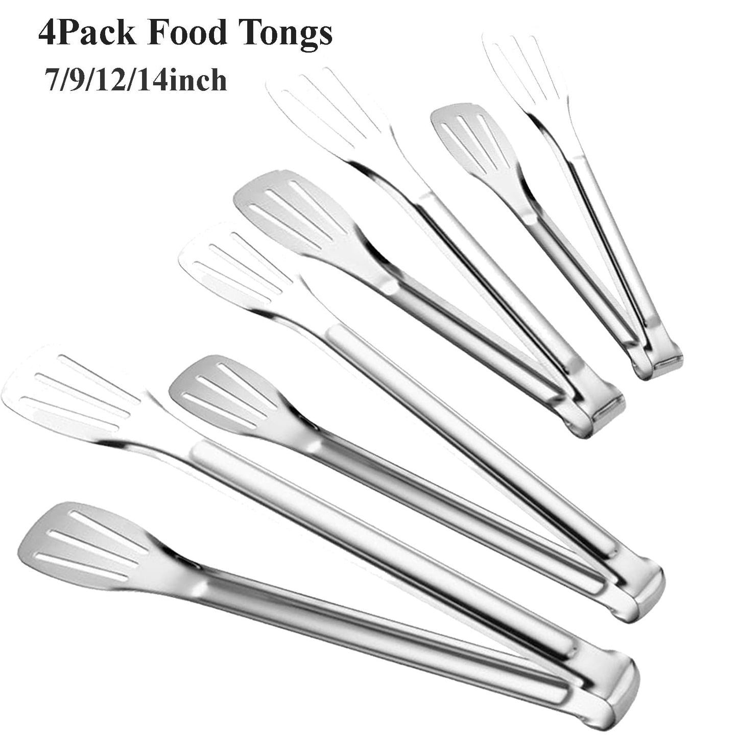 2 Pack Kitchen Tongs Stainless Steel Locking Cooking Barbecue Grilling Food Tongs Kitchen Clamps Sturdy High Resistant Heat Tongs (4PC (7inch,9inch,12inch,14inch))