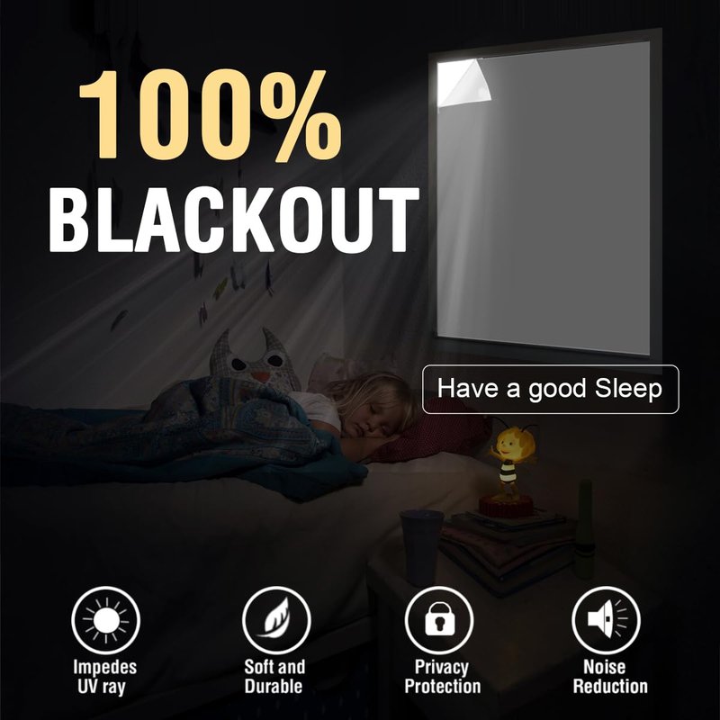 H.VERSAILTEX Portable Blackout Curtains for Bedroom 80" x 67", 100% Blackout Blind Curtain for Window No Drill Blackout Roller Shades with Thermal Insulated for Living Room Cut to Any Size, Black