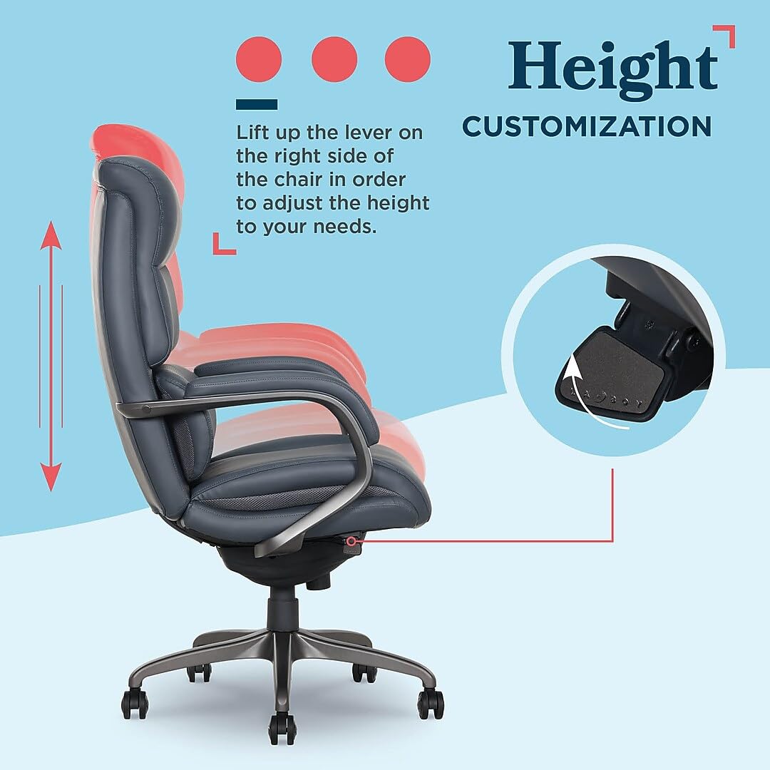Living Style LaZboy Aberdeen Ergonomic Bonded Leather Swivel Executive Chair, Dark Blue