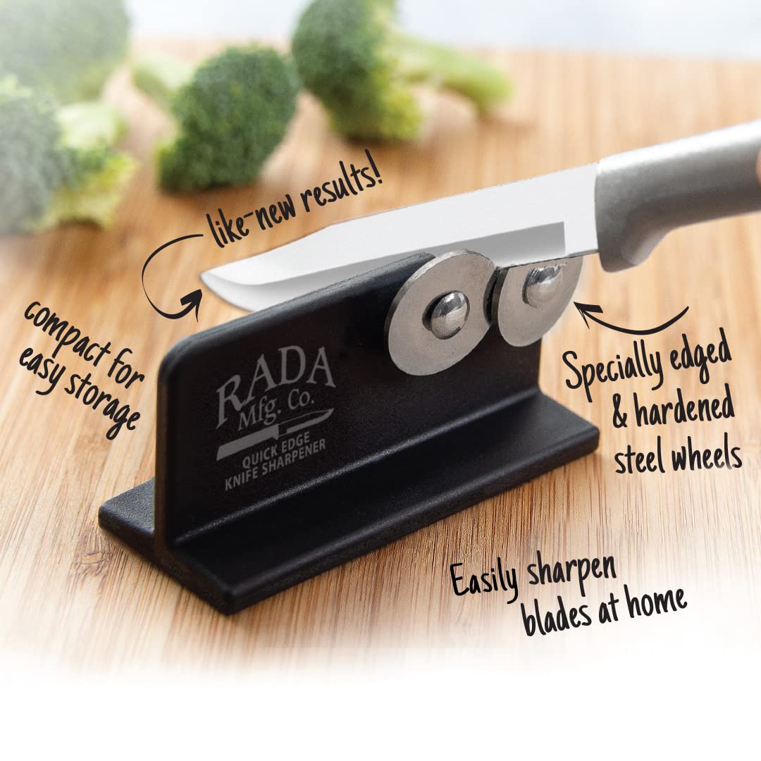 Rada Cutlery Quick Edge Knife Sharpener (R119), 3.5" x 2", Stainless Steel Wheels