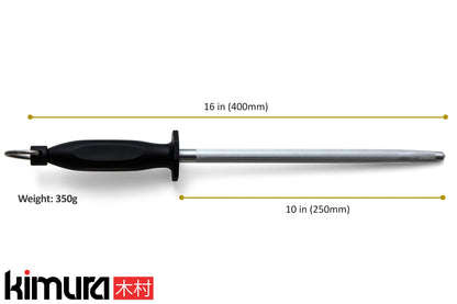Kimura® Professional Honing Steel, 10 inch Honing Rod, Carbon Steel Knife Sharpener, Magnetized Steel, Ergonomic & Balanced Polypropylene Handle, Ideal for All Chef Knives, Japanese Gift Box