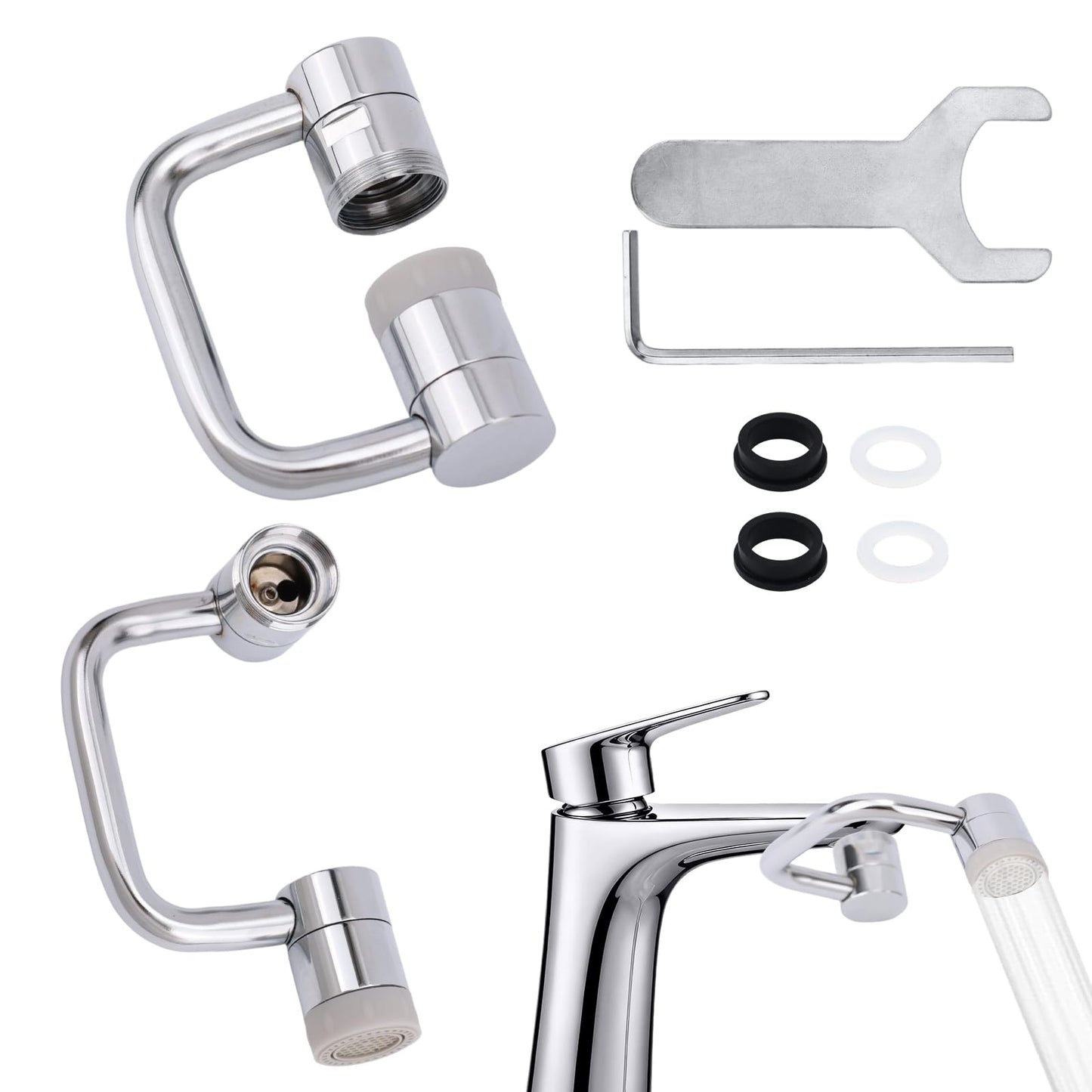 Universal Rotating Faucet Extender, 1080° Swivel Extension Sink Aerator with Dual Spray Modes & Adjustable Rotatable Robotic Arm, for Bathroom Kitchen 15/16'' Accessories & 55/64'' Threads Parts