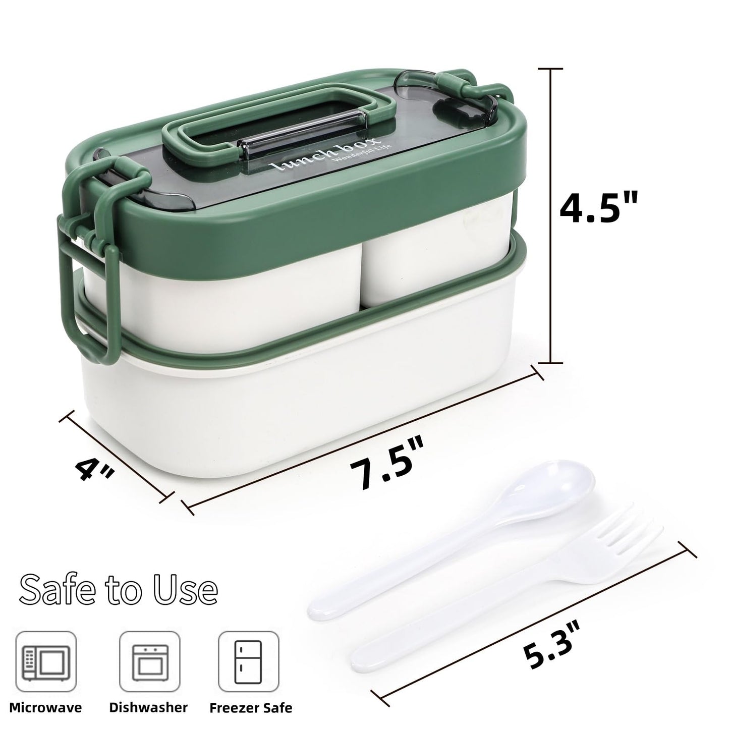 Covzoe 3 Pack Stackable Bento Box, Leakproof Adults Lunch Box with Spoon Fork, Portable 3 Compartments Food Storage Snack Containers with Handle for Dinner out Work Picnic, Microwave Safe