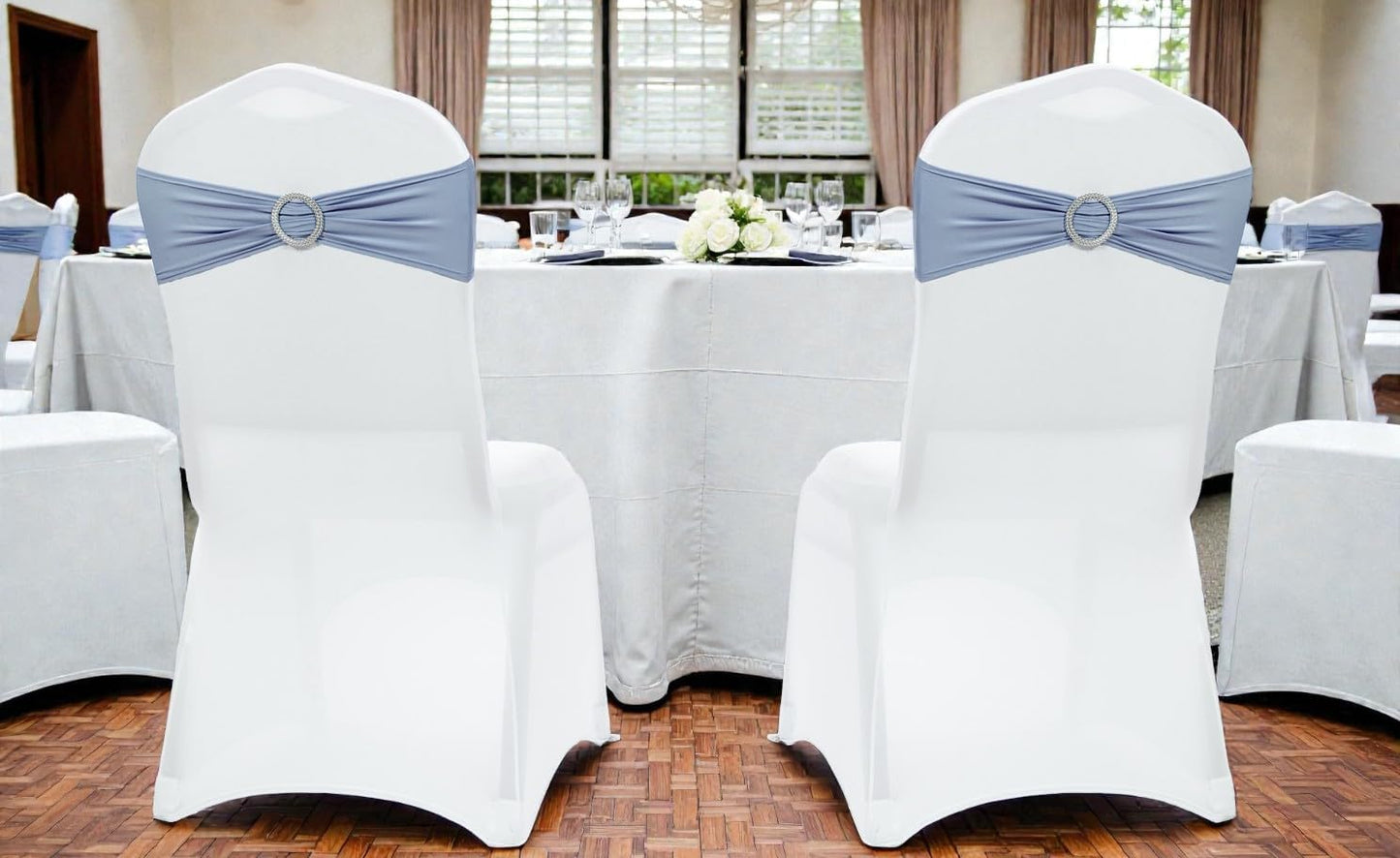 MDS Premium Stretch Spandex Chair Sashes - Pack of 10 Dusty Blue Covers for Weddings & Events