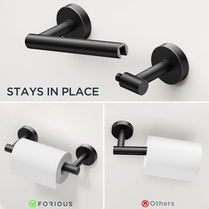 FORIOUS Bathroom Hardware Set - SUS304 Stainless Steel Towel Bar & Toilet Paper Holder | 4-Piece Matte Black