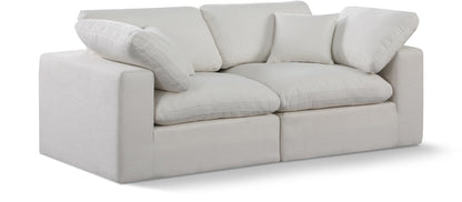 Meridian Furniture 187Cream-S80 Comfy Collection Modern | Contemporary Upholstered Modular Sofa with Cream Linen Textured Fabric Upholstery, Down Feather Cushions, 80" W x 40" D x 34.5" H, Cream