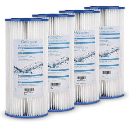 Geekpure 10-Inch Whole House Pleated PP Sediment Replacement Filter-4.5" x 10"-5 Micron-Pack of 4
