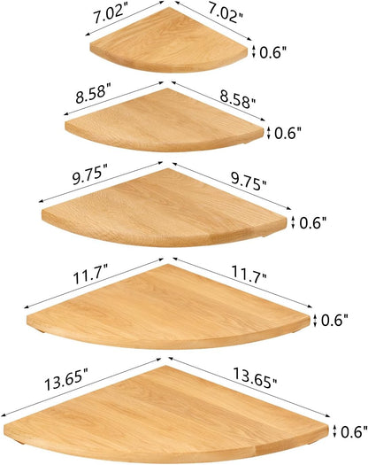 14 inches Oak Corner Shelf Natural Wood Floating Corner Shelves Round End Wall Mounted Display Shelf Corner Plant Stand