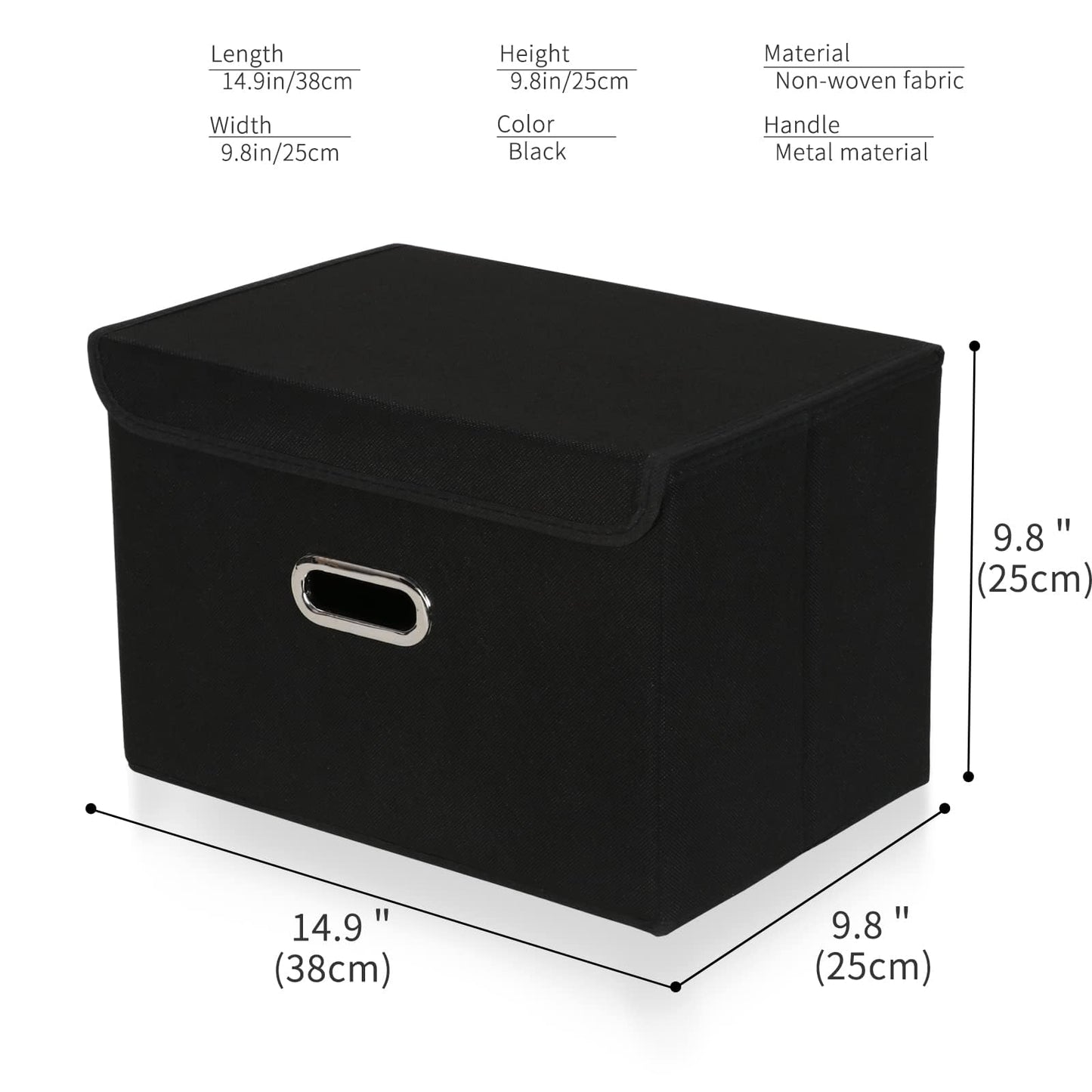 SEVENDOME 4-Pack Large Collapsible Storage Bins with Lids,Fabric Storage Cubes Organizer for Shelves,Closet,Nursery,Foldable Cube Storage Baskets with Handles,Home Boxes (14.9"x9.8",Black)