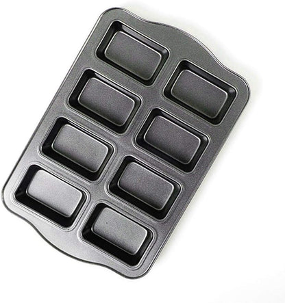 Non-Stick Mini Loaf Pan Cake Bread Baking Tray, 8-Cavity Carbon Steel Bakeware (Gray)