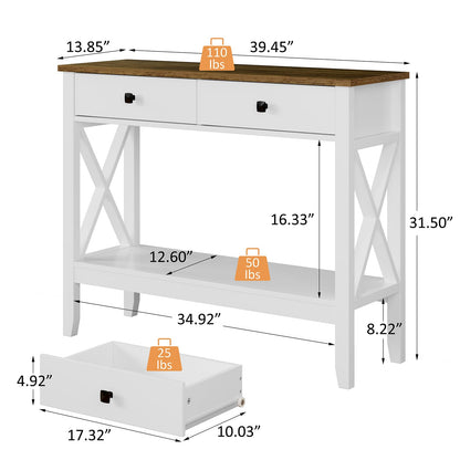 Lomojo Console Table,Sofa Table 13.8" D x 39.37" W x 31.5" HEntryway Table with 2 Drawers Storage Shelve Foyer Table for Entryway Farmhouse Hallway Tables (White)
