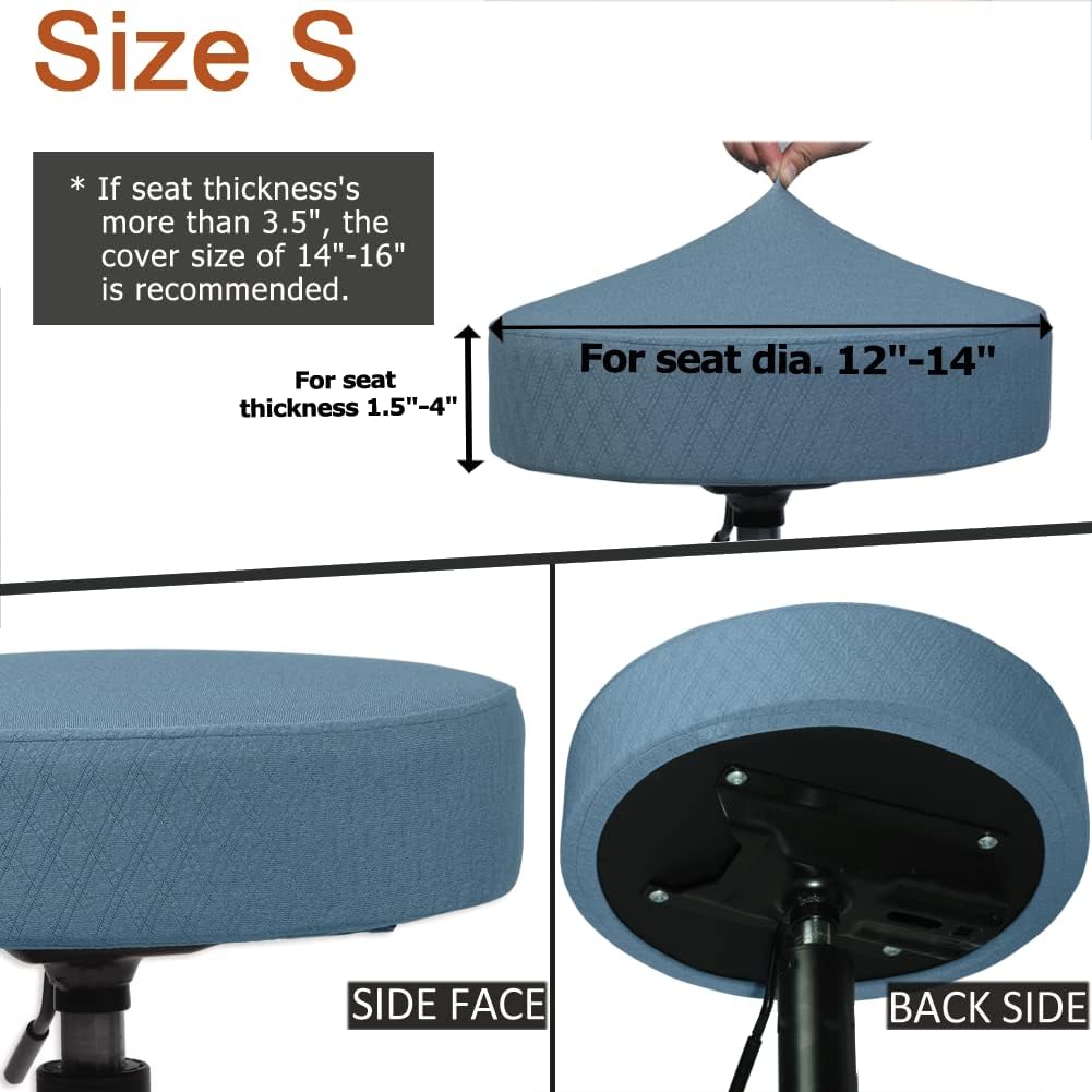 BUYUE Bar Stool Covers, Luxury Fabric Dia.12-14" Round Stretchy Washable Jacquard Dustproof Stool Seat Slipcover, S-Sky