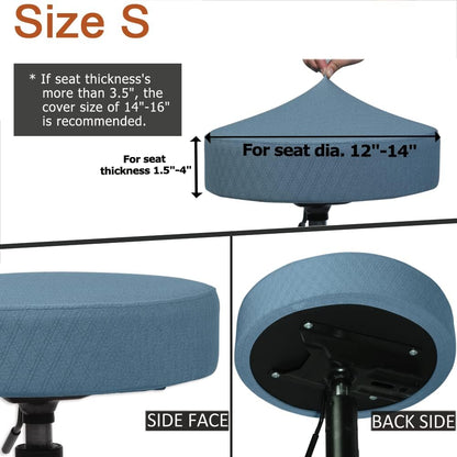 BUYUE Bar Stool Covers, Luxury Fabric Dia.12-14" Round Stretchy Washable Jacquard Dustproof Stool Seat Slipcover, S-Sky