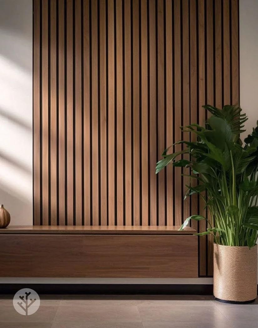 WVH Luxe American Walnut Acoustic Slat Wood Wall Panels, Measures 118.11" x 23.62", Premium Finish, Interior Decor for Walls & Ceilings, Noise Cancelling & Sound Absorbing for Home & Office, 2pcs