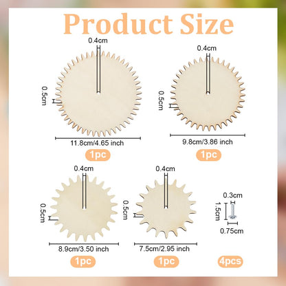 OLYCRAFT 4Sets Unfinished Wooden Gears Interchangeable Wood Gears Undyed Wooden Gear Pieces Steampunk Wood Pieces DIY Paint Gear Craft Supplies with Screw for DIY Craft Decoration Busy Board Accessory