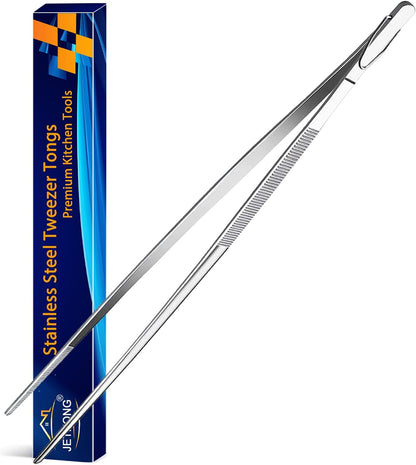 JETKONG 12-Inch Extra-Long Kitchen Tweezers, Fine Tweezer Tongs in Stainless Steel for Cooking