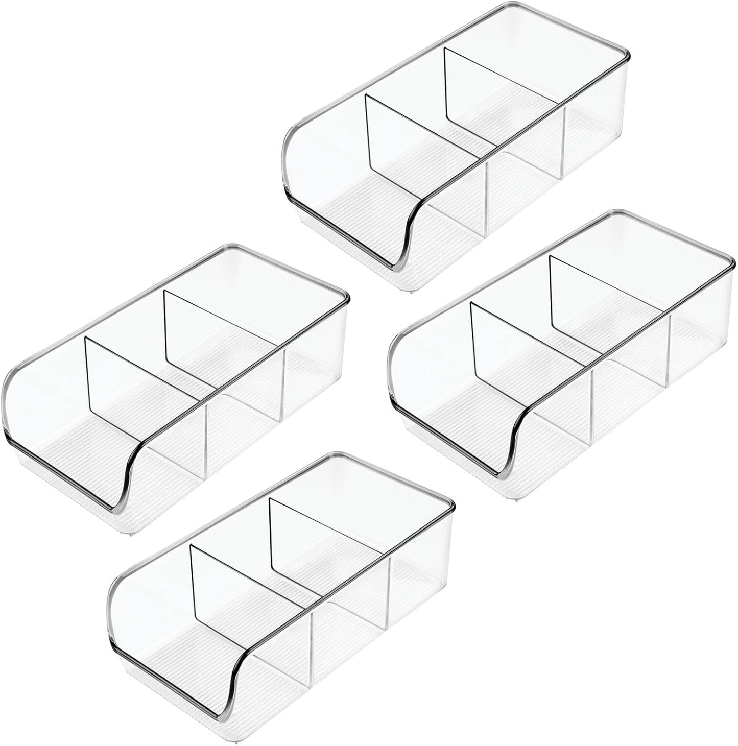 mDesign 4 Pack Plastic Food Storage Bin Organizer with 3 Compartments for Kitchen, Pantry, Shelf, Drawer, Fridge,