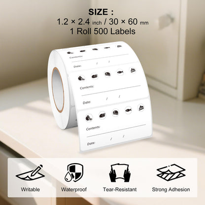 YIKIADA 500 PCS Food Labels, 1.2x2.4 Inches, Waterproof & Strong Adhesion, Removable No Residue, Clear Food Storage Labels for Jars, Containers, Refrigerator, Freezer, Kitchen Organization