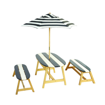 shifmall Naturally Playful Kids Picnic Table with Umbrella, Indoor/Outdoor Fun, Dark Blue Poplar Wood