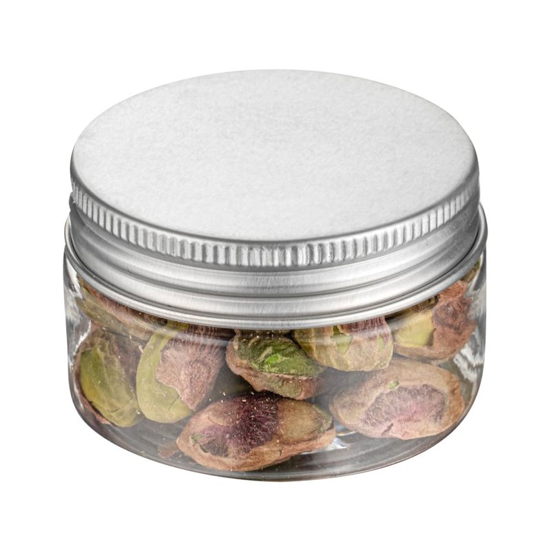 Restaurantware RW Base 1 Ounce Candy Jars 100 Durable Kitchen Storage Containers - Round Airtight Seal Clear Plastic Snack Jars With Silver Aluminum Lids For Table Display Or Candy Buffet