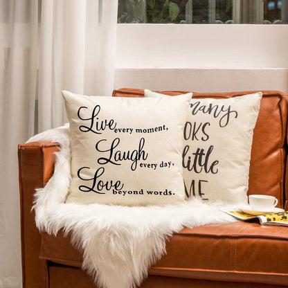 Ogiselestyle Motivational Sign Throw Pillow Case, Live Every Moment, Laugh Every Day, Love Beyond Words, 18" x 18"