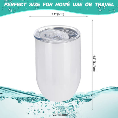 18 Pack Sublimation Wine Tumblers Blanks Straight Stainless Steel Insulated Mug for Full Wrap Heat Transfer with Spill-Proof Sliding Lid for Coffee Cocktails Drinks 12oz