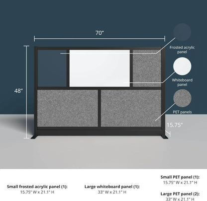 Workflow Modular Wall | Room Divider with Whiteboard, Sound-Dampening, & Frosted Acrylic Panels | Expandable Office Partition for Privacy & Productivity (70" x 48")