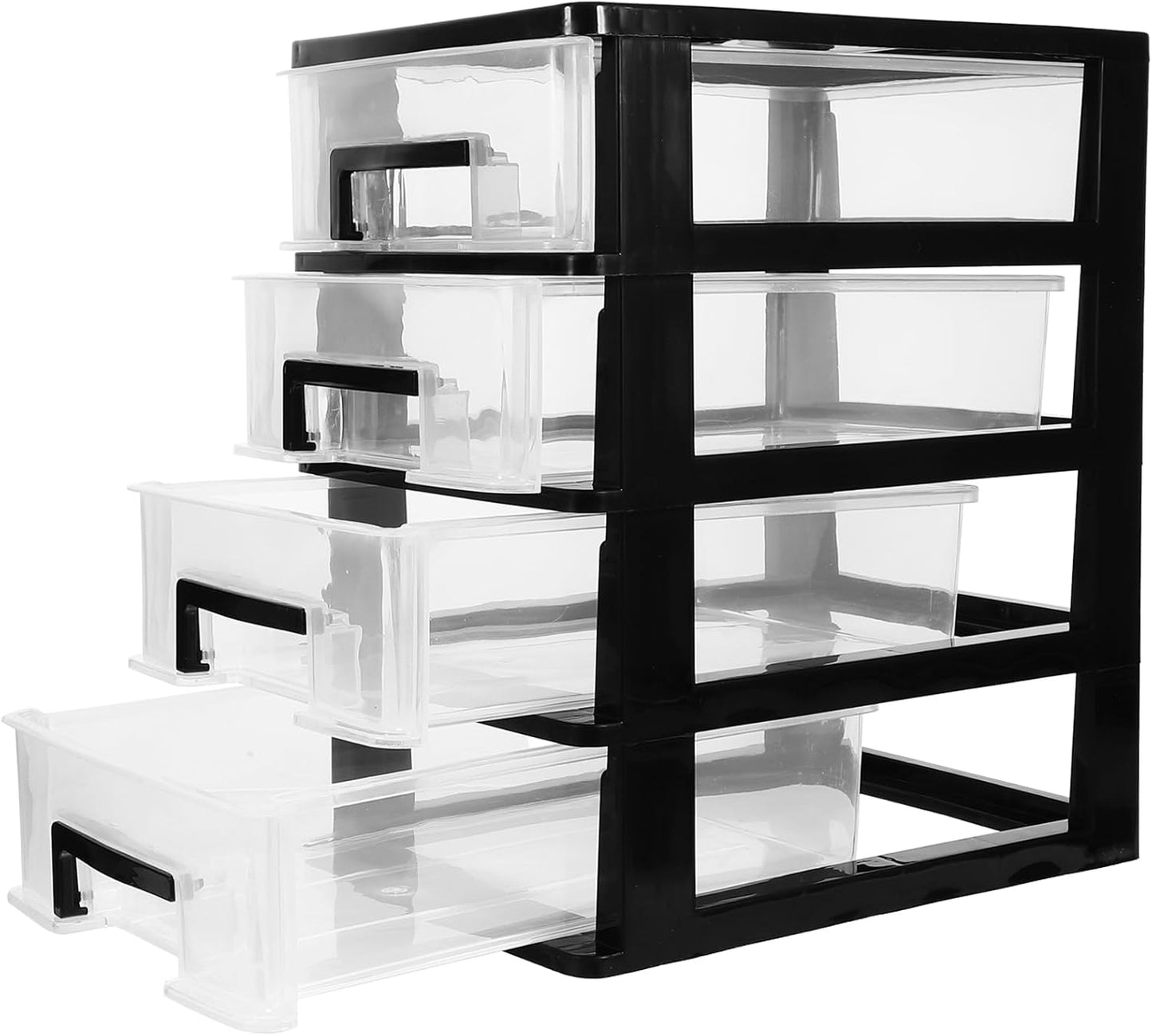 Garneck 4 Portable Drawers Desk Fridge Organizer - Clear Vanity Storage Drawers, Small Drawer Showcase for Crafts, Black