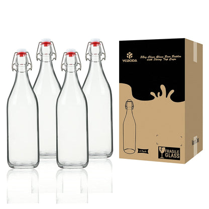 YEBODA Clear Glass Bottles with Stopper For Home Brewing Beer Kombucha Kefir & Airtight Silicone Seal 32 oz(4 Set)