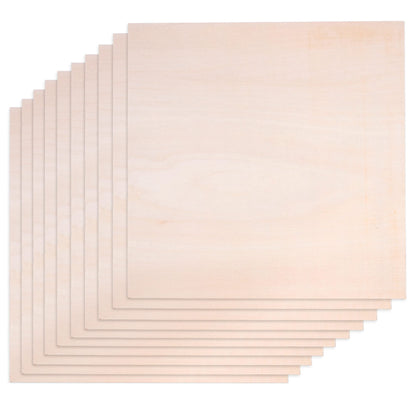 Basswood Sheets for Crafts - 10 Pack - 12 x 12 x 1/16 Inch - 1.5mm Thick Plywood Sheets with Smooth Surfaces - Bass Wood for Laser Cutting, Wood Burning, Architectural Models, Staining, Drawing