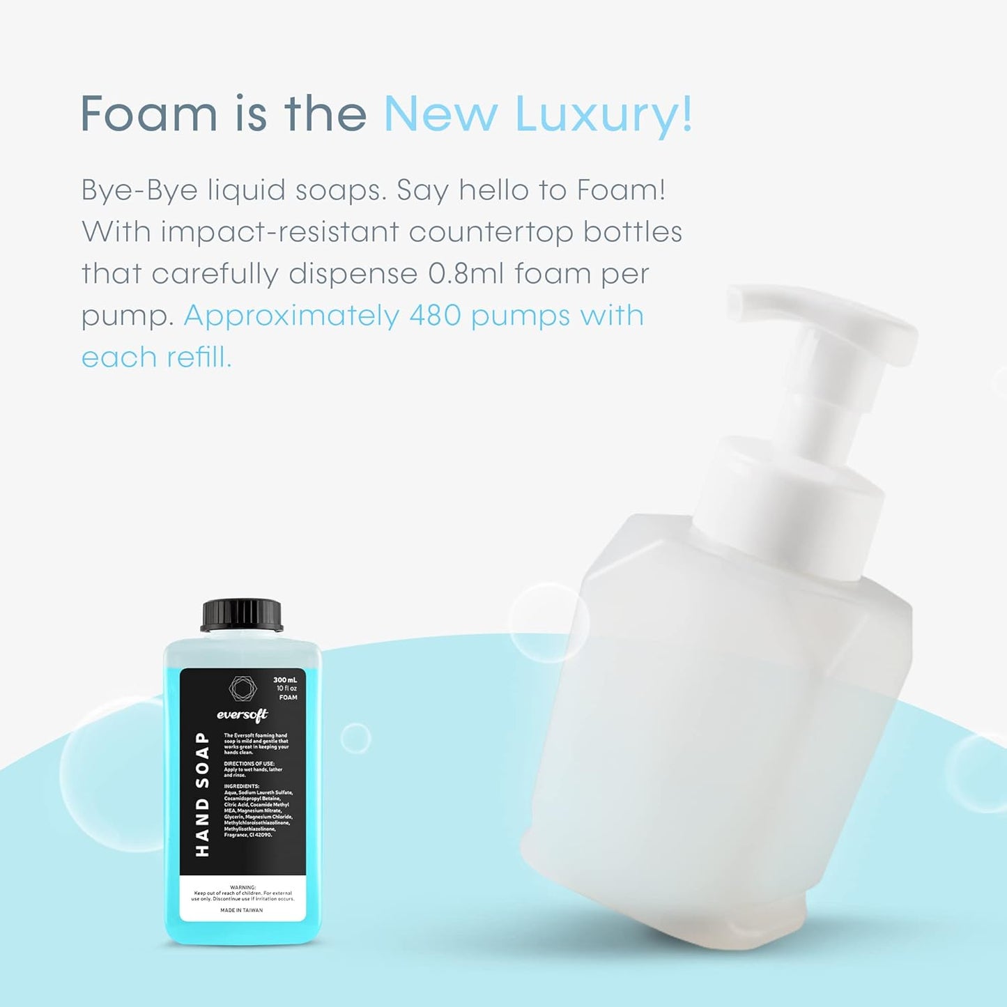 EZbrnd Eversoft Foaming Countertop Hand Soap Dispenser, 385 ml (13 oz), Refill Cartridges Sold Separately