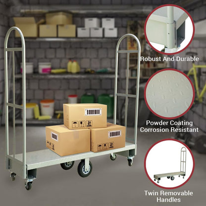 Yeeoy Narrow Aisle U-Boat Platform Truck Dolly, 60"x16" Heavy Duty U- Boat Cart with Thick Steel Deck, 2000LBS Capacity Utility Flatbed Cart with 6 Casters