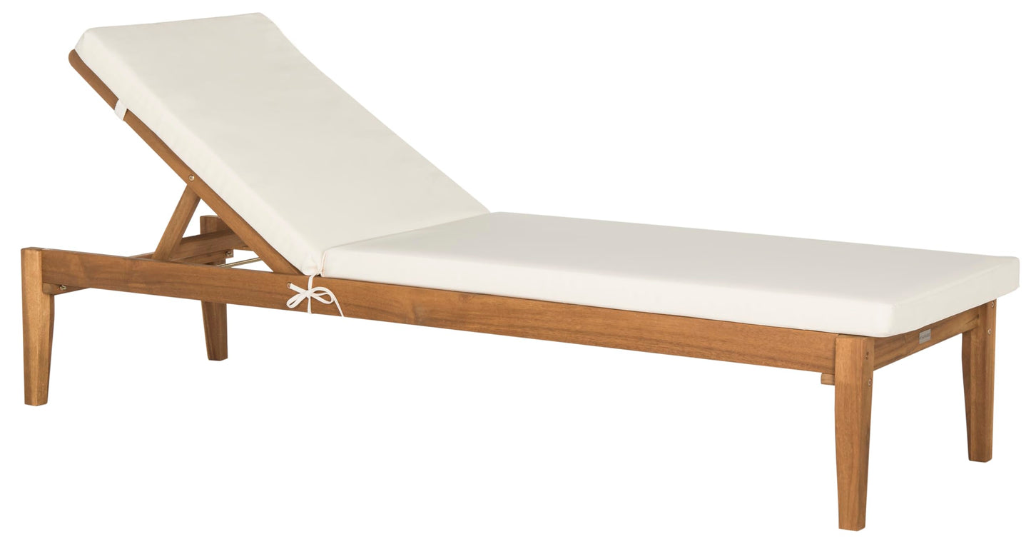 SAFAVIEH Outdoor Collection Arcata Natural Solid Wood/Beige Cushion Adjustable Chaise Lounge Chair (PAT6730A)