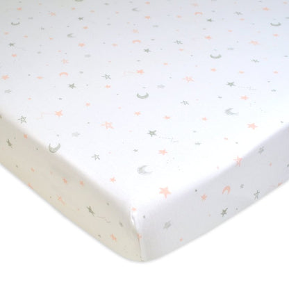 American Baby Company 3 Pack 100% Natural Cotton Fitted Pack and Play Sheets 39" x 27" - Soft & Breathable Pack N Play Sheets for Playard & Mini Crib Mattress, Pink Star/Zigzag, for Boys & Girls