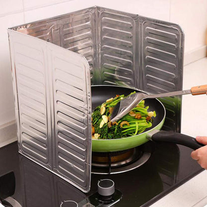 Hztyyier 3 Sided Oil Proof Aluminum Foil Splatter Guard Foldable Heat Insulation, Easy to for Kitchen Stove, Single or Double Stove Use (silver), Hztyyierbdghskgcvt-79