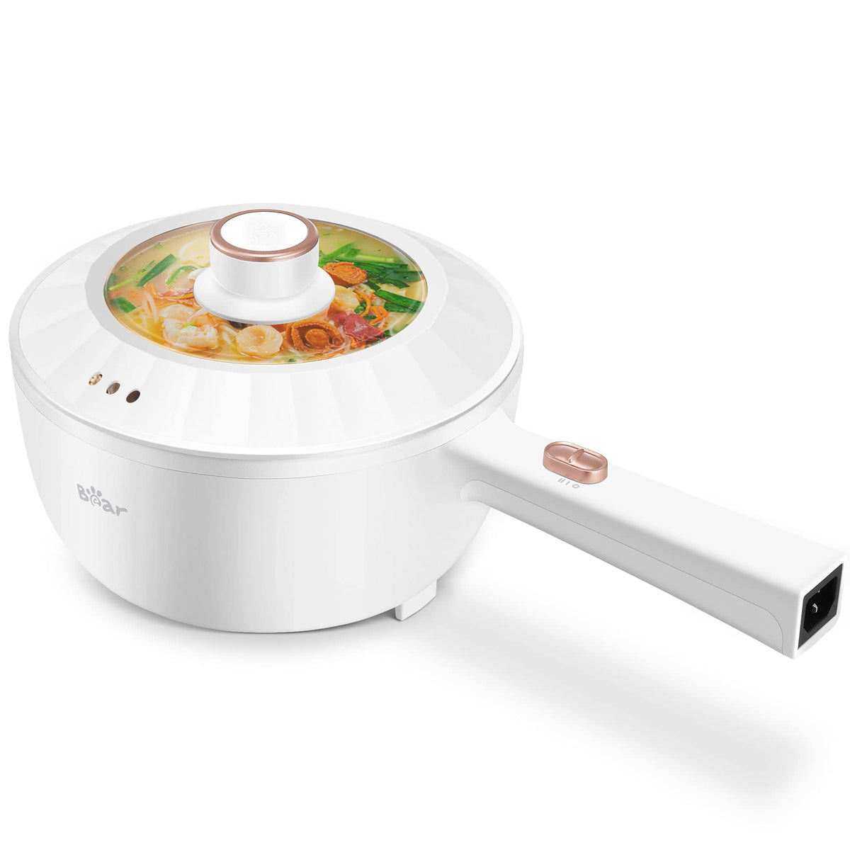 Bear Hot Pot Electric, 2L Multifunctional Portable Cooking Pot, 1000W Rapid Noodles Electric, Non-Stick Frying Pans for Steak, Egg, Ramen, Oatmeal With Dual Power Adjustment