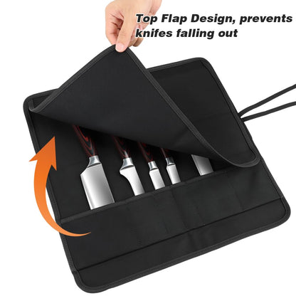 6 Slot Puncture Resistant Knife Roll, Waxed Canvas Knife Bag Featuring UHMWPE Fabric, Tie Straps Knife Roll Bag Fit 8-Inch Chef Knives