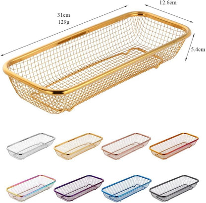 Kitchen Drawer Organizer, BuyGo Stainless Steel Storage Container, Gold Metal Cabinet Storage Basket, Pack of 2