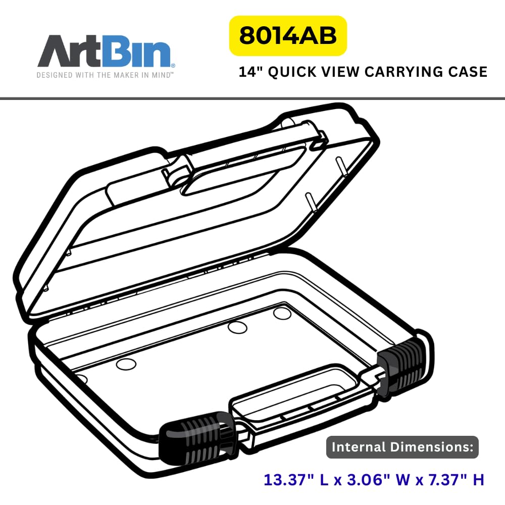 ArtBin 8014AB 14 Inch Quick View Carrying Case - 14 in. x 3.375 in. x 10.25 in., Lockable Art and Craft Supply Storage with Latches and Handles, Portable, Clear