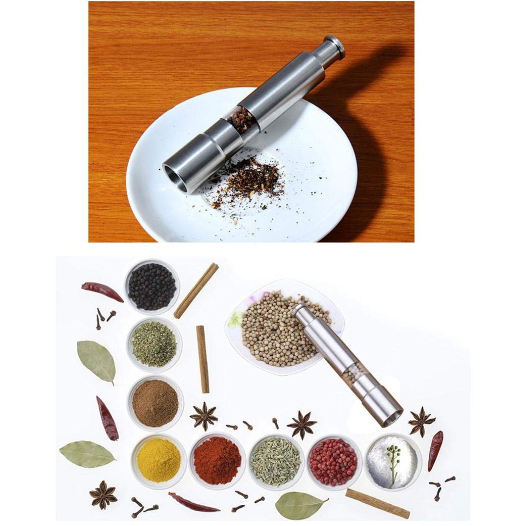 Salt and Pepper Grinder Set of 2,Stainless Steel Push Button Grinder Modern Design Thumb Grinder, for Black Pepper, Sea Salt and Himalayan Salt, Spice and Salt