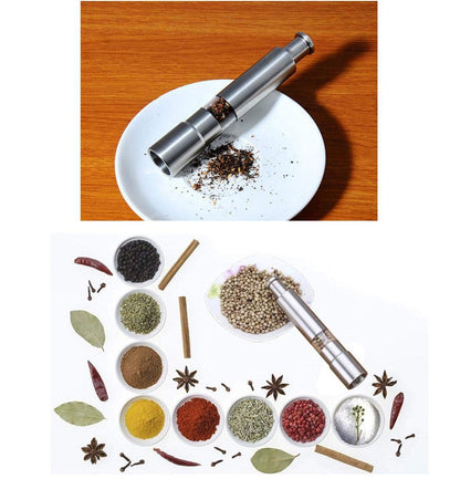Salt and Pepper Grinder Set of 2,Stainless Steel Push Button Grinder Modern Design Thumb Grinder, for Black Pepper, Sea Salt and Himalayan Salt, Spice and Salt