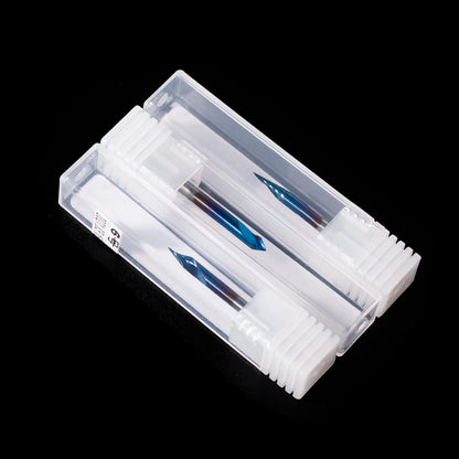 FoxAlien 3pcs 20/30/60 Deg 0.1mm 2-Flute Spiral Engraving V-Bit Set for Wood Carving Milling, 1/8” Shank CNC Router Bits, Nano Blue Coating Carving Bit for Wood MDF Lettering Sign Making