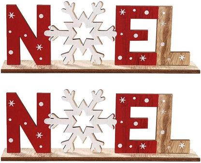 SUPVOX 2pcs Christmas Wooden Tabletop Decorations, Xmas Holiday Noel Sign Ornaments