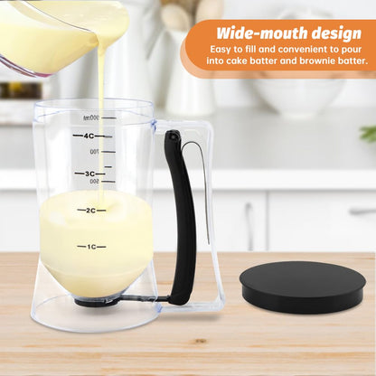 Pancake Batter Dispenser With Squeeze Handle Set, No Mess & Easy Pour, Includes Muffin, Hexagram, Heart and Flower Rings, Pastry Brush and Spatula – Ideal for Pancakes, Waffles and Cupcakes