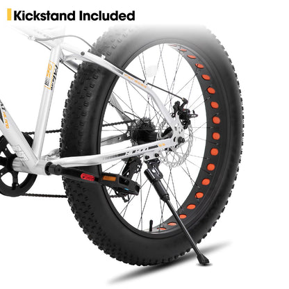 HH HILAND 26 Inch Kids' Bicycles Fat Tire Mountain Bike for Boys and Girls, 7-Speed, Dual-Disc Brake, Kids Beach and Snow Bicycle Sliver